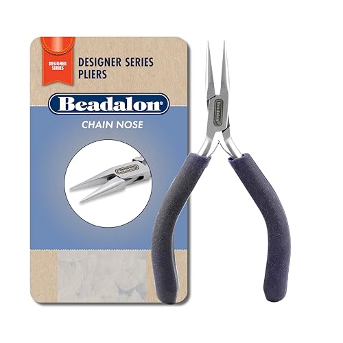 Beadalon Designer Series Chain Nose Pliers, Dark Blue Vinyl-Free Grips, Stainless Steel, Box Joint, Double Leaf Springs, 4.75 in - color: Dark Blue, style: Chain Nose