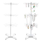 Lemecima 2 Pcs Rotating Jewelry Display Rack with Hooks Metal Earrings Display Stand for Selling Necklace (White, 3 Tires)
