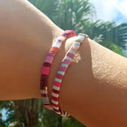 Tila Flat Beaded Bracelet for Women,Bohemian Colorful Stretch Square Glass Bead Elastic Layred Bracelet Stack, Handmade Boho Trendy Holiday Jewelry Accessories Friendship Gift - color: Pink