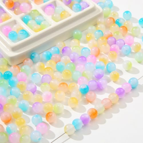 8mm Acrylic Beads 600pcs Double Color Beads Multicolor Spacer Bubble Bead Plastic Crafts Bead for DIY Necklaces Bracelets Earrings Jewelry Making (Double Color) - color: white&pink