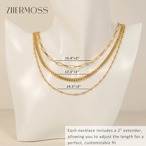 3PCS Gold Necklaces for Women,Chunky Statement Gold Plated Necklace Stack Layered Sterling Silver Herringbone Chains for Women Dainty Trendy Silver Chains Stacked Jewelry Gifts - color: gold stack necklace set