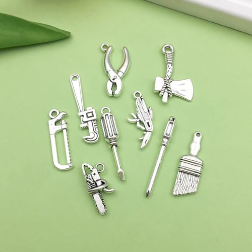 Sailanzi 60pcs Ancient Silver Tool Series Wrench, Screwdriver, Hammer Jewelry Making DIY Keychain Earrings Pendant Various Design Charms for Jewelry Making Bracelets Necklace(SN604) - color: SN604