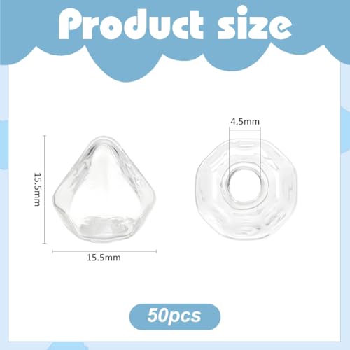 WADORN 50Pcs Mini Glass Globes, 15x16mm Diamond Glass Crystal Craft Ball Clear Spheres Bottle Without Lid Wish Ball Charms for UV Resin Gemstone Dice Pendant Charms Bead Containers Earring Making