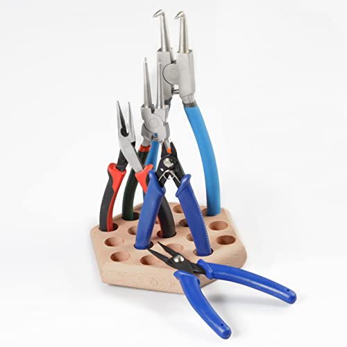 Wooden Pliers Organizer - Hexagon Pliers Rack with 19 Holes - Beech Wood - Brown - 5 x 5 x 0.88 inches - Indoor Use - Tabletop Mounting - No Assembly Required - style: Hexagon