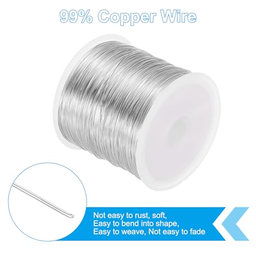PATIKIL 28 Gauge Jewelry Wire, 328 Feet/100M Pure Copper Jewelry Beading Wire Soft Metal Plant Stem Ties for Jewelry Craft, Silver Tone (0.012") - color: Silver Ton, size: 28 Gauge