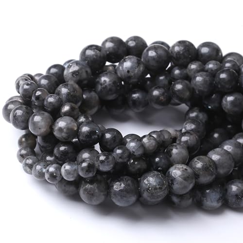 10MM Black Larvikite Round Loose Beads Natural Gem Beads Crystal Energy Stone Beads for Jewelry Making DIY Bracelet Necklace - color: Black Larvikite, size: 10mm