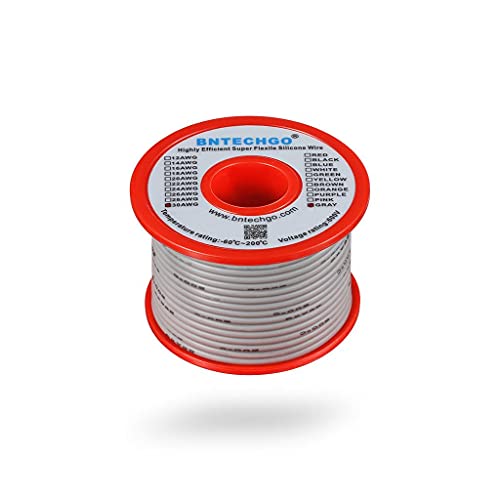 BNTECHGO 30 Gauge Silicone Wire Spool 100 ft Gray Flexible 30 AWG Stranded Tinned Copper Wire - size: 30 gauge silicone wire 100ft, style: Gray