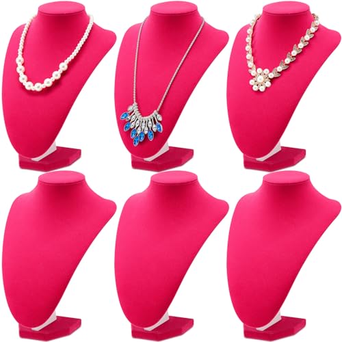 Huquary 6 Pcs Necklace Display Stand Necklace Holder Jewelry Bust Display Stands for Selling Home Store Trade Shows Photography Props Retail(Rose Red,Velvet) - color: Rose Red