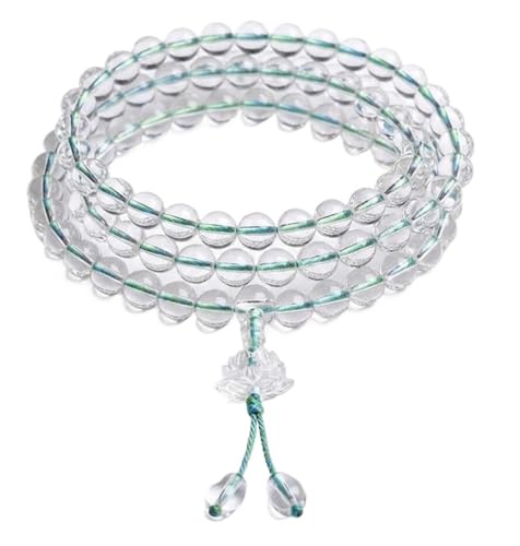 108 Clear Quartz Crystal Beads 8mm Mala Bracelet, Healing Stone Prayer Beads for Meditation Yoga Chakra Balancing - color: Green