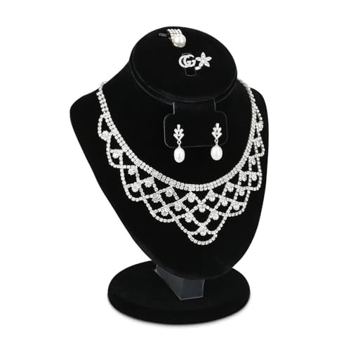 MOOCA 3 Pcs Set Black Velvet Combination Display Jewelry Stand Bust for Necklaces, Earrings, Rings, Jewelry Display For Vendors - color: Black Velvet, 3 pieces