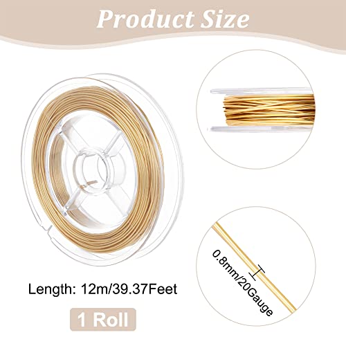 BENECREAT 39ft 20 Gauge Real 14K Gold Plated Copper Wire, Golden Copper Beading Wire for Bracelet Necklace Charm Beading Jewelry Making Findings - size: 20 Gauge