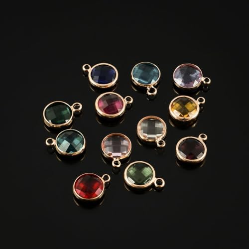 Adabele 1 Set Grade A Mixed Birthstone Charm 8mm Crystal Pendant Drop Bead 18K Yellow Gold Plated (12pcs) For DIY Craft Jewelry Making CCP24 - color: Gold, size: 8mm (0.31") -12pcs