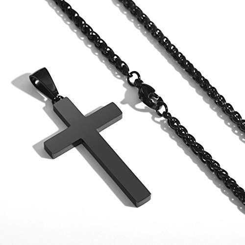 P. BLAKE Stainless Steel Cross Pendant Necklace for Men Boys, Christian Cross Pendant with 16-24 Inches Chain Cross Necklace Jewelry Gifts - size: 24 inches, style: Black Pendant 1.7*0.9