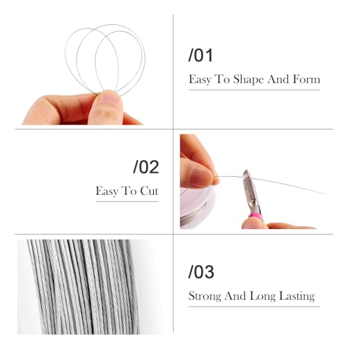 Craftdady 5 Roll Tiger Tail Wire 0.3 mm 0.38 mm 0.45 mm 0.5 mm 0.6 mm Wire Jewelry Beading Wire Craft String Metal Wrap Wire for DIY Necklace Bracelet Jewelry Making