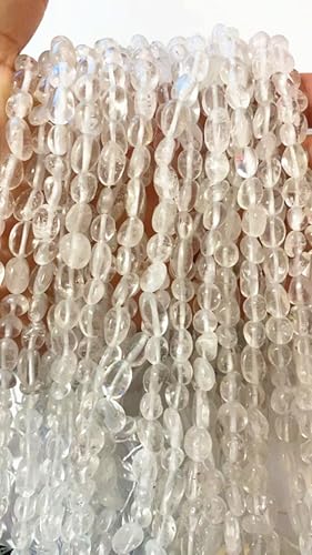 6-8mm Natural Clear Quartz Crystal Nuggets Oval Free Tumbled Pebble Semi Precious Gemstone Loose Stone Beads Approx 15.5 inch for DIY Jewelry Making - color: Clear Quartz Crystal