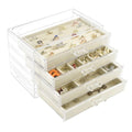 Weiai Acrylic Jewelry Organizer, Clear Jewelry Box with 4 Drawers, Jewelry Case Storage for Women (Beige) - color: Beige