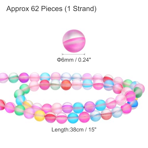 uxcell Matte Crystal Glass Beads 6mm Synthetic Frosted Shining Semi-Precious Round Loose Beads Synthetic Moonstone for Jewelry Making DIY Bracelet, Mixed Color - size: 6mm