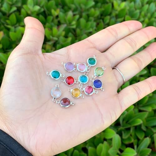 1 Set Adabele Grade A Mixed Birthstone Connector Links 8mm Austrian Crystal Bead Sterling Silver Plated (12pcs) for DIY Craft Jewelry Making CCP27 - color: Silver, size: 8mm (0.31") -12pcs
