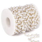 33 Feet Gold Pearl Beads Chains Roll, 6mm Faux Pearls Beaded Gold Plated Brass Cable Link Chain Spool Bulk for Jewelry Making DIY Craft - color: 6.0MM Gold Color