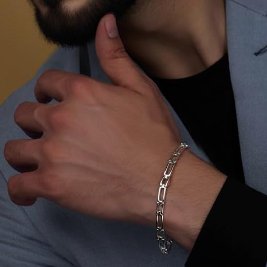 LeCalla Handmade Sterling Silver Mens Bracelets | Solid Italian 925 Chain Bracelets | Classic Designs Chain Bracelets for Men | Men's Silver Bracelet Gift for Dad, Boyfriend, Son - style: 8.5" Rectangle Links