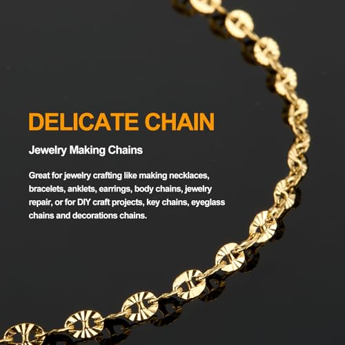 KYUNHOO 9.8 Feet Stainless Steel Jewelry Making Chains Gold Plated Chains Bulk Embossed Oval Chain Links with Lobster Clasps Jump Rings for Handcraft Making Supplies - color: Embossed Oval Gold