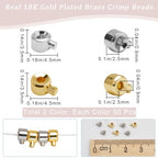 Beebeecraft 100Pcs 18K Gold Plated Brass Crimp Beads Charms Gold Silver Loose Rondelle Spacer Beads 4.5x3.5mm Metal Beading Findings for DIY Jewelry Making - color: Tube