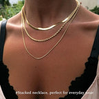 3PCS Gold Necklaces for Women,Chunky Statement Gold Plated Necklace Stack Layered Sterling Silver Herringbone Chains for Women Dainty Trendy Silver Chains Stacked Jewelry Gifts - color: gold chunky necklace set