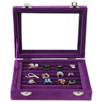 Jewelry Box Rings Organizer Tray 7 Slots Velvet Jewelry Earring Storage Box With Transparent Lid Jewelry Display Case for Girls Women (Purple) - color: Purple
