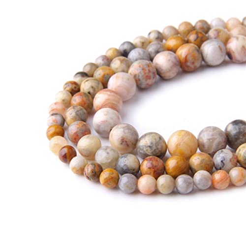 Natural Stone 6mm Crazy Agate Smooth Round Loose Beads Energy Gemstone DIY for Jewelry Making Bracelet Necklace 1 Strand 15" - color: Crazy Agate, size: 6mm