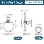 1 Box 120 Sets Toggle Jewelry Clasp Sets Bracelet Toggle Clasp Silver Alloy Closures OT Round Buckle End t Bar Clasp Connectors with Jump Rings Set for DIY Jewelry Making Accessories Craft - style: Style 2