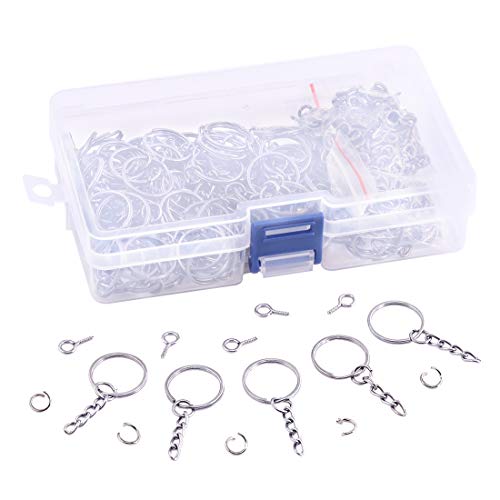 Swpeet 450Pcs 4/5" 20mm Sliver Key Chain Rings Kit, Including 150Pcs Keychain Rings with Chain and 150Pcs Jump Ring with 150Pcs Screw Eye Pins Bulk for Jewelry Findings Making (20mm, Sliver) - color: Sliver, size: 20mm