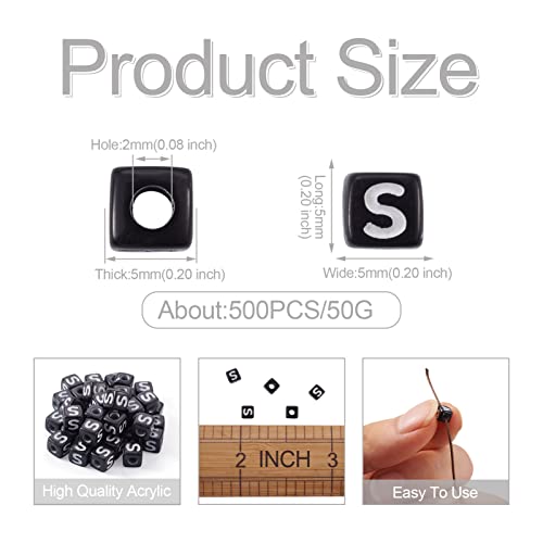 FASHEWELRY 500Pcs Cube Acrylic Letter Beads 5x5x5mm Black Square Letter S Alphabet Beads for DIY Bracelet Necklace Jewelry Making - color: Letter S