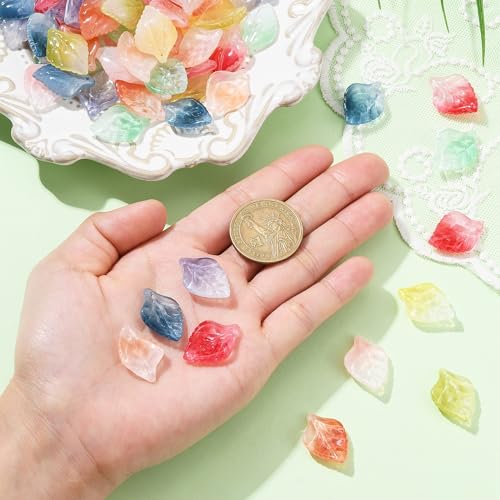 Ipotkitt 100 Pcs Baking Painted Glass Leaf Charms Mixed Color Tree Leaf Charms Crystal Plant Leaves for DIY Earring Bracelet Necklace Jewelry Making - color: 100pcs-Glass Leaf Charms-23x16x5mm