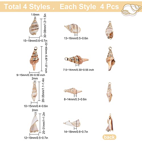 SUNNYCLUE 1 Box 16Pcs 4 Style Electroplate Spiral Seashells Craft Charms Connectors Pendant Conch Shells Charms with Plated Golden Loop Bail for Bracelet Necklace Making Craft Supplies - color: 1 Box 16Pcs Spiral Seashell Charms