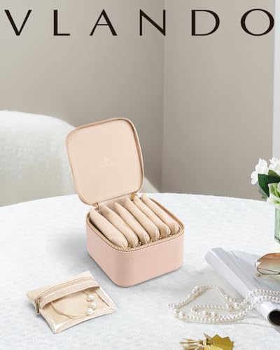 VLANDO Small Jewelry Box Organizer,Travel Jewelry Storage with 6 Velvet Jewelry Zipper Pockets,Travel Jewelry Case Birthday Gifts for Women Girls(Khaki) - color: 6PCS-Khaki