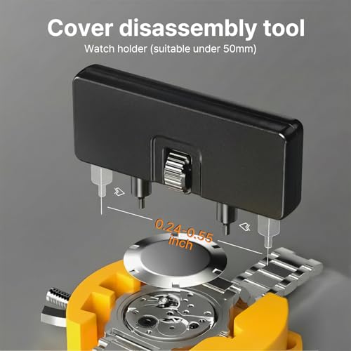 EasyTime Watch Case Opener Tool: Watch Battery Replacement Tool Kit for Back Removal and Maintainance with Adjustable Case Opener, Screwdriver, Tweezers, Opening Knives - color: Yellow
