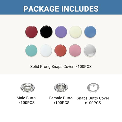 100 Sets Metal Snap Buttons, 10 Colors Solid Sewing Snaps for Fabric,Prong Snap Button Kits for DIY Crafting Clothing Sewing (9.5mm /400 PCS) - color: Solid Assorted Color
