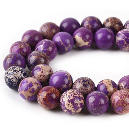 6mm Purple Sea Sediment Imperial Jasper Round Gemstone Natural Stone Loose Beads for Jewelry Making Design Crafts 60 Pcs 15 Inch - color: Purple, size: 6mm