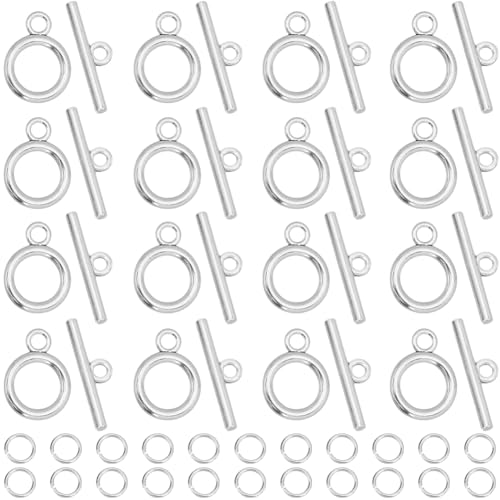 1 Box 60 Sets Bracelet Toggle Clasps and Closures Toggle Jewelry Clasps Alloy Silver t-Bat Connector Clasp with Open Jump Rings for Jewelry Making Necklace Bracelets Supplies Craft DIY - style: Style 4