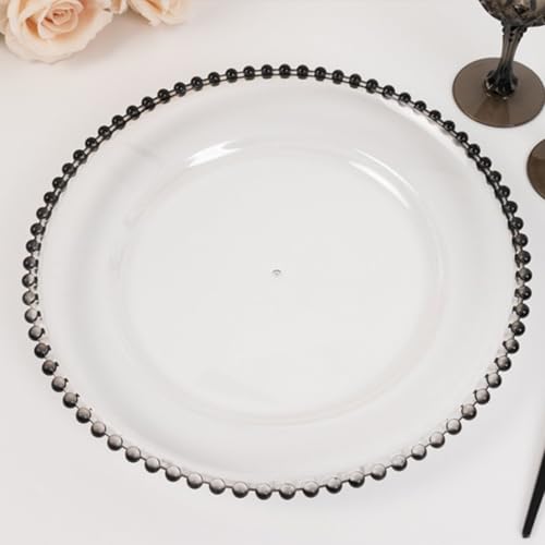 13" Charger Plates - Set of 24 - Clear/Black Round Acrylic Disposable Chargers with Beaded Rim, Ideal for Dinner Party Wedding Bulk Events - color: Clear/Black, size: 13" Charger Plate, 24 Pack