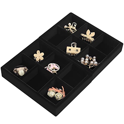 DesignSter Small Jewelry Tray-Ring Organizer 2PCS Premium Velvet Rings Earrings Display Tray Storage Insert Holder for Jewelry Box, Drawer, Dresser (6 Grids, Black) - color: Black, size: 6 Grids
