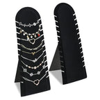 MOOCA 2 Pcs Set Bracelet Necklace Chain Display Pad with 12 Slots, Jewelry Organizer Display with Easel Stand for Chains, 4.5W x 4.9D x 12.2H in, Black Velvet - color: Black,12 Slots