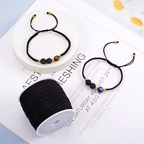 100 Yards 0.8mm Braided Nylon Crafting Thread Chinese Knotting Beading String Macrame Cord Rope for Necklace Bracelet Jewelry Craft Making, Black - color: Black, size: 0.8mm