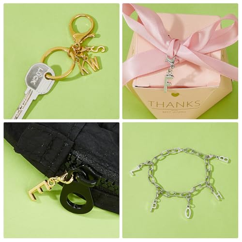SUPERFINDINGS 104Pcs 2 Colors A-Z Alphabet Letter Charms Initial Letter Charm with Lobster Clasp Alloy Uppercase Letters Pendants for DIY Keychain Chain Bracelets Jewelry Making Craft - size: 30mm