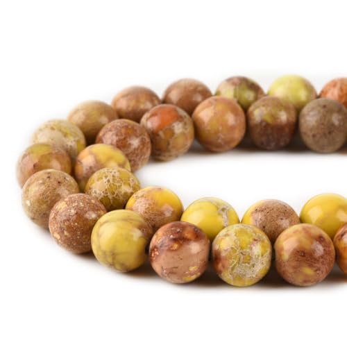 8mm Yellow Sea Sediment Imperial Jasper Round Gemstone Natural Stone Loose Beads for Jewelry Making Design Crafts 45 Pcs 15 Inch - color: Yellow, size: 8mm