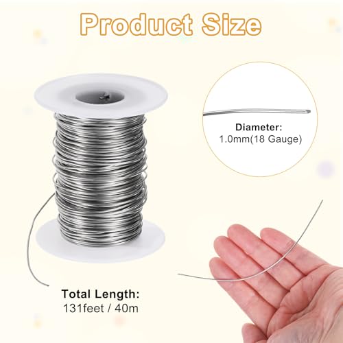 M METERXITY 18 Gauge Stainless Steel Craft Wire, 1.0mm 131 ft Bendable Floral Snare Wire for Jewelry Making/Sculpting/Armature Crafting/Floral Bonsai/DIY Crafts - size: 18 Gauge x 131 ft