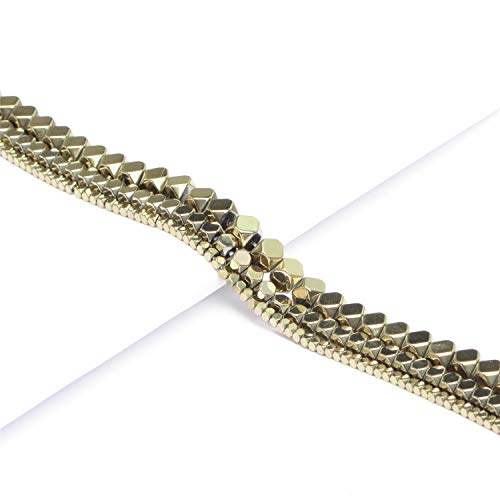 AD Beads Natural Hematite Gemstone Faceted Square Cube Loose Beads 16" 2x2mm 4x4mm (2x2mm, Metallic Pyrite) - color: Metallic Pyrite, size: 2x2mm