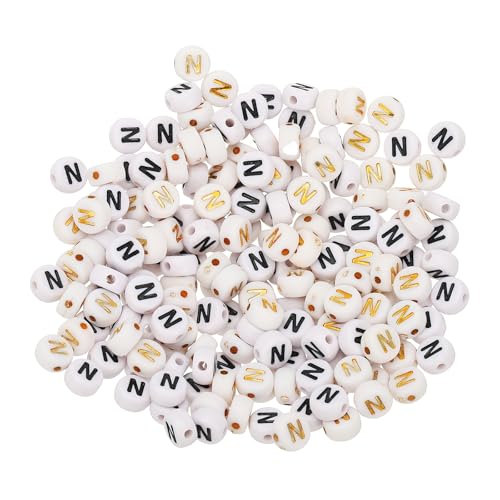 HARFINGTON 200 Pcs 4x7mm Acrylic Letter Beads, Round White Alphabet Beads Letter N, Alphabet Spacer Beads for Jewelry Making Bracelets Necklaces - style: Letter N