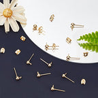 Beebeecraft 100PCS 24K Gold Plated Earring Studs with Loop Ball Post Earring Findings with 100Pcs Butterfly Ear Back for DIY Jewelry Dangle Earring Making(15x7mm, Ball: 4mm) - color: Gold, size: 4mm Ball