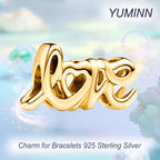 925 Sterling Silver Charms for Bracelets Gold Love and Heart Charms Cherry Blossom Dangle Beads Jewelry for Women - color: Gold Love